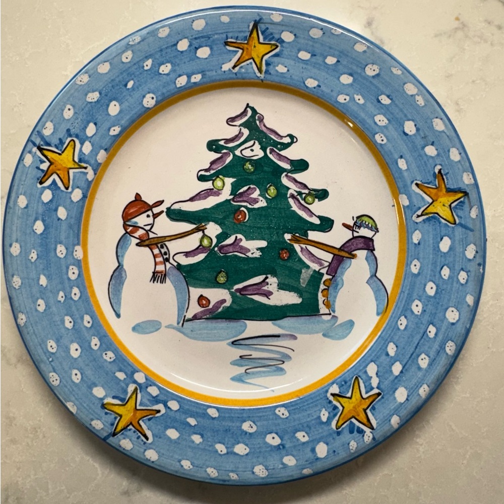 Festive Snowman and Tree Plate by Mesa International 8”